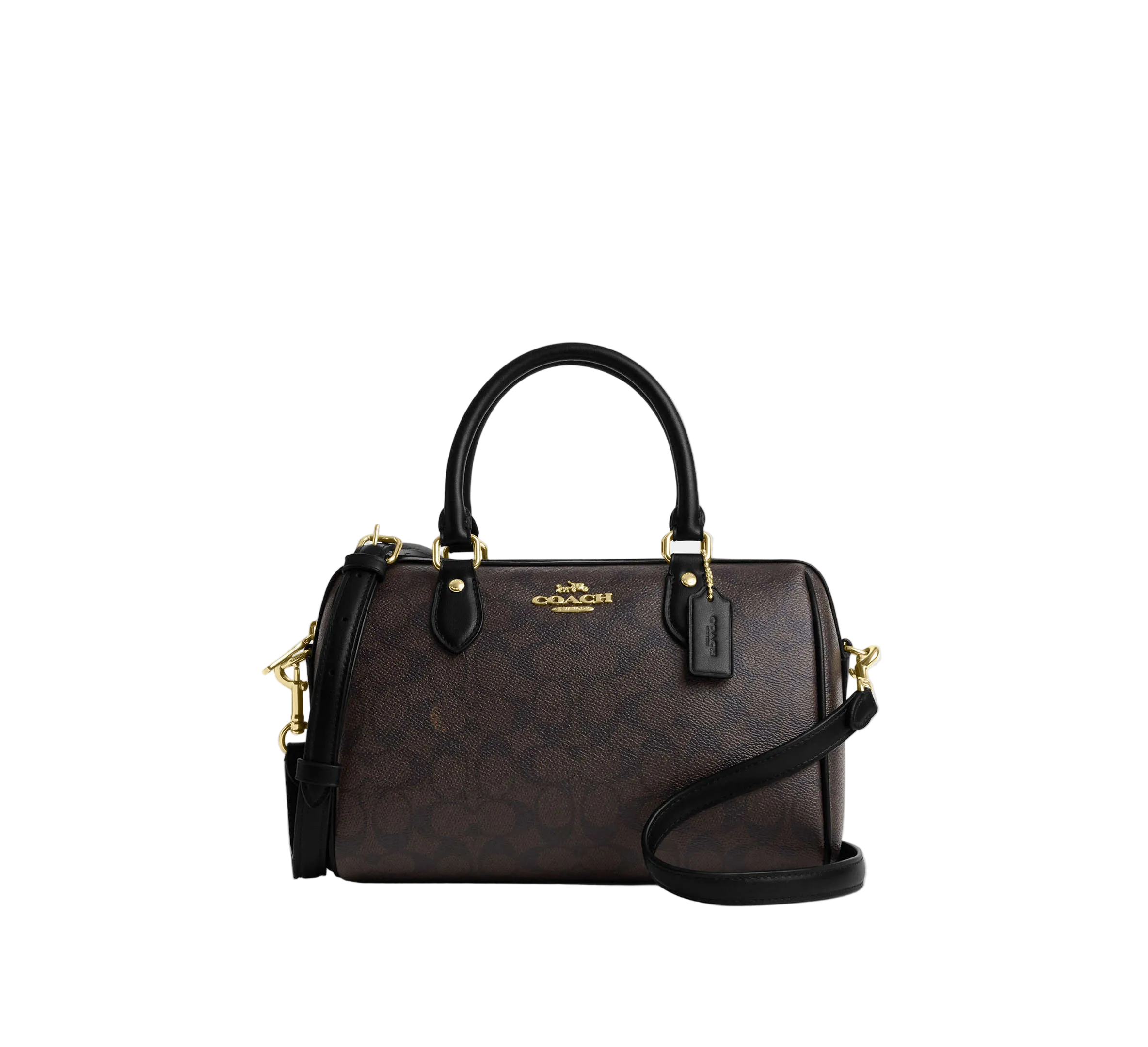 ROWAN SATCHEL BAG IN SIGNATURE CANVAS GOLD/WALNUT/BLACK
