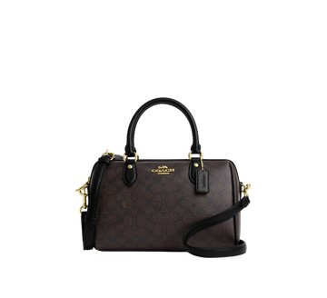 ROWAN SATCHEL BAG IN SIGNATURE CANVAS GOLD/WALNUT/BLACK