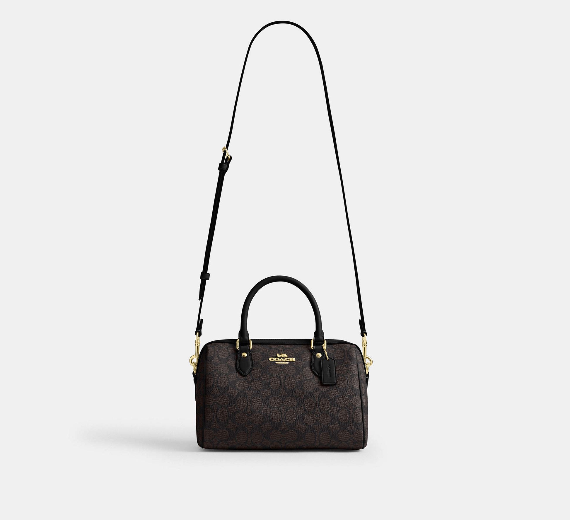 Coach Rowan Satchel Bag in Signature Canvas in Gold/Walnut/Black - Open View