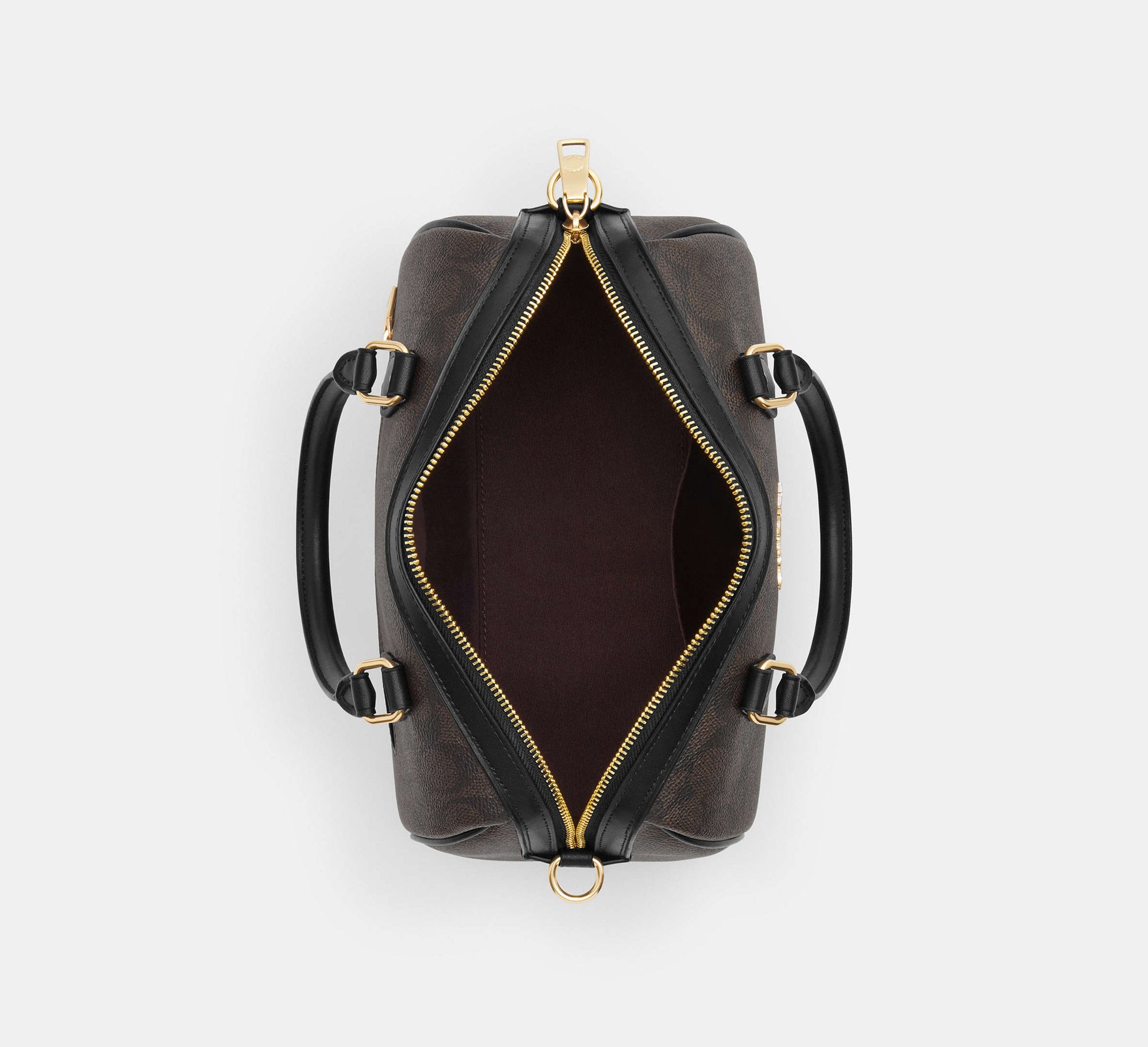 Coach Rowan Satchel Bag in Signature Canvas in Gold/Walnut/Black - Back View