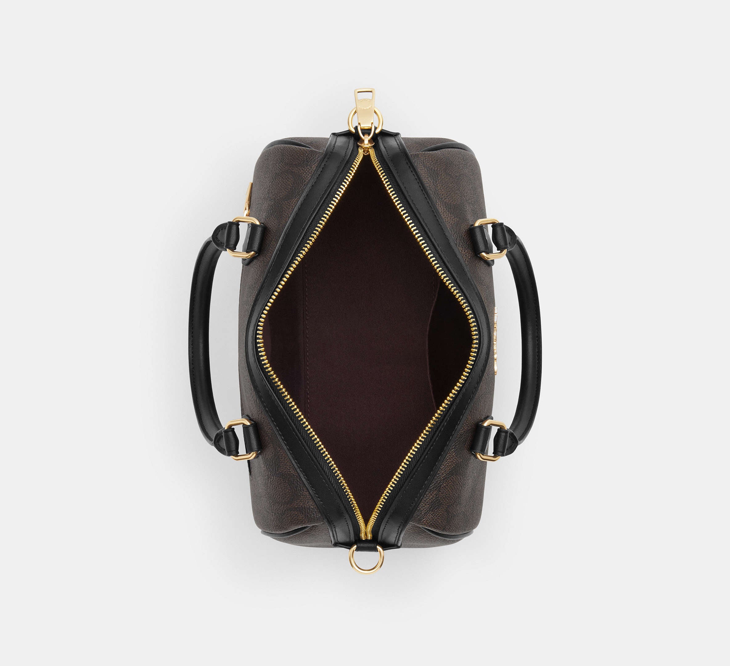Coach Rowan Satchel Bag in Signature Canvas in Gold/Walnut/Black - Back View
