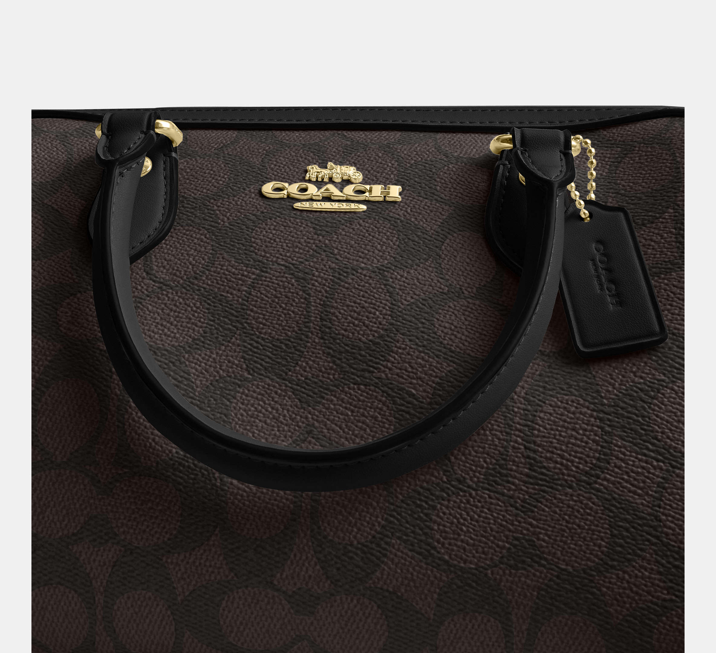 Coach Rowan Satchel Bag in Signature Canvas in Gold/Walnut/Black - Interior Open View