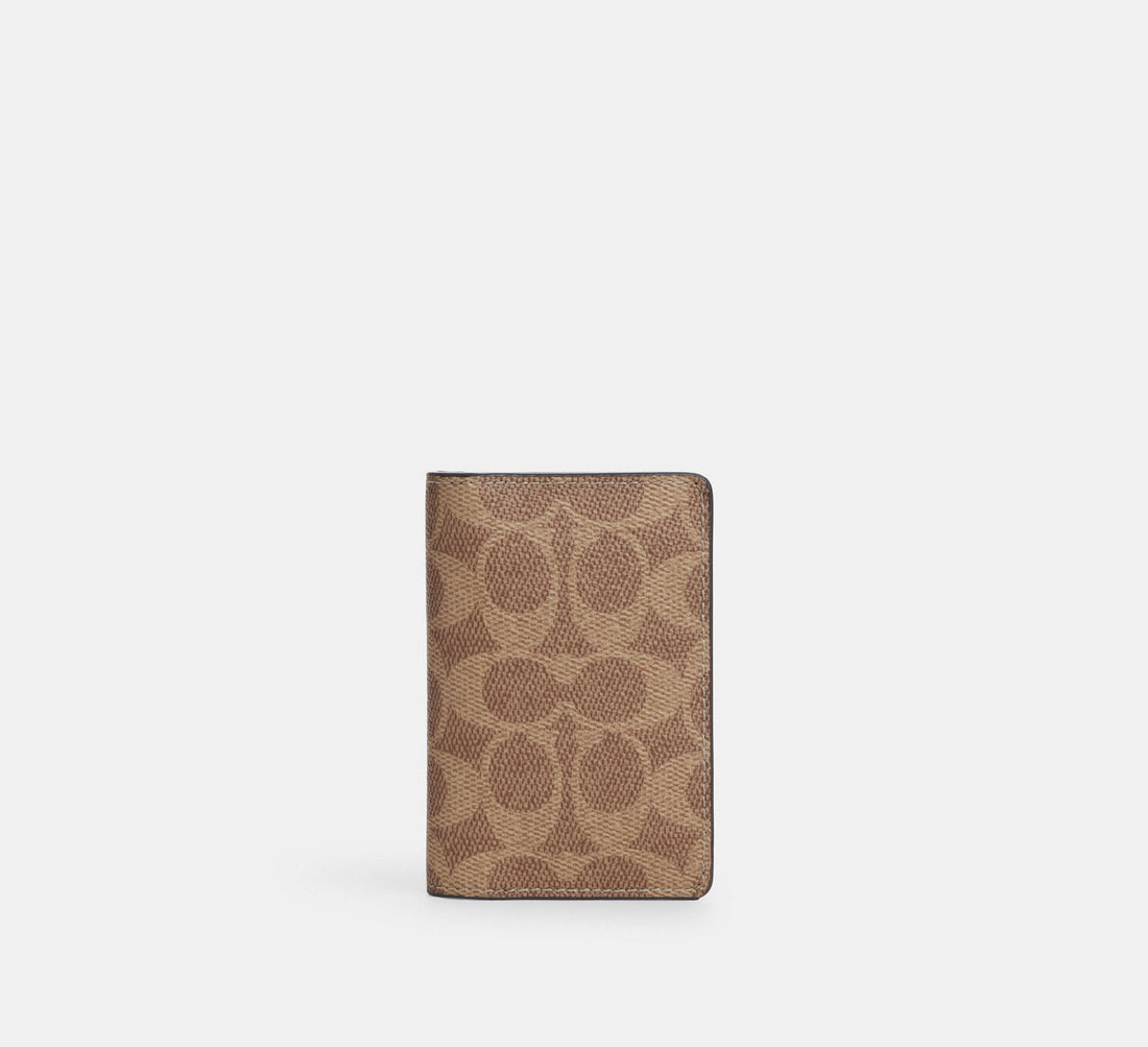Coach ID Wallet in Signature Canvas in Tan & Black - Front View