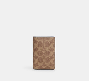 Coach ID Wallet in Signature Canvas in Tan & Black - Front View