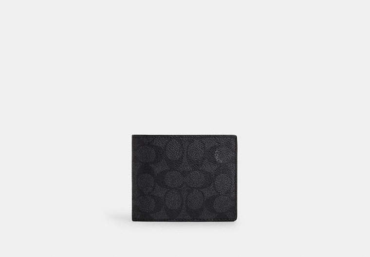 Coach 3 In 1 Wallet In Signature Canvas Charcoal/Black - Front View | Authentic Coach Luxury Accessories