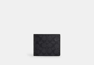 Coach 3 In 1 Wallet In Signature Canvas Charcoal/Black - Front View | Authentic Coach Luxury Accessories