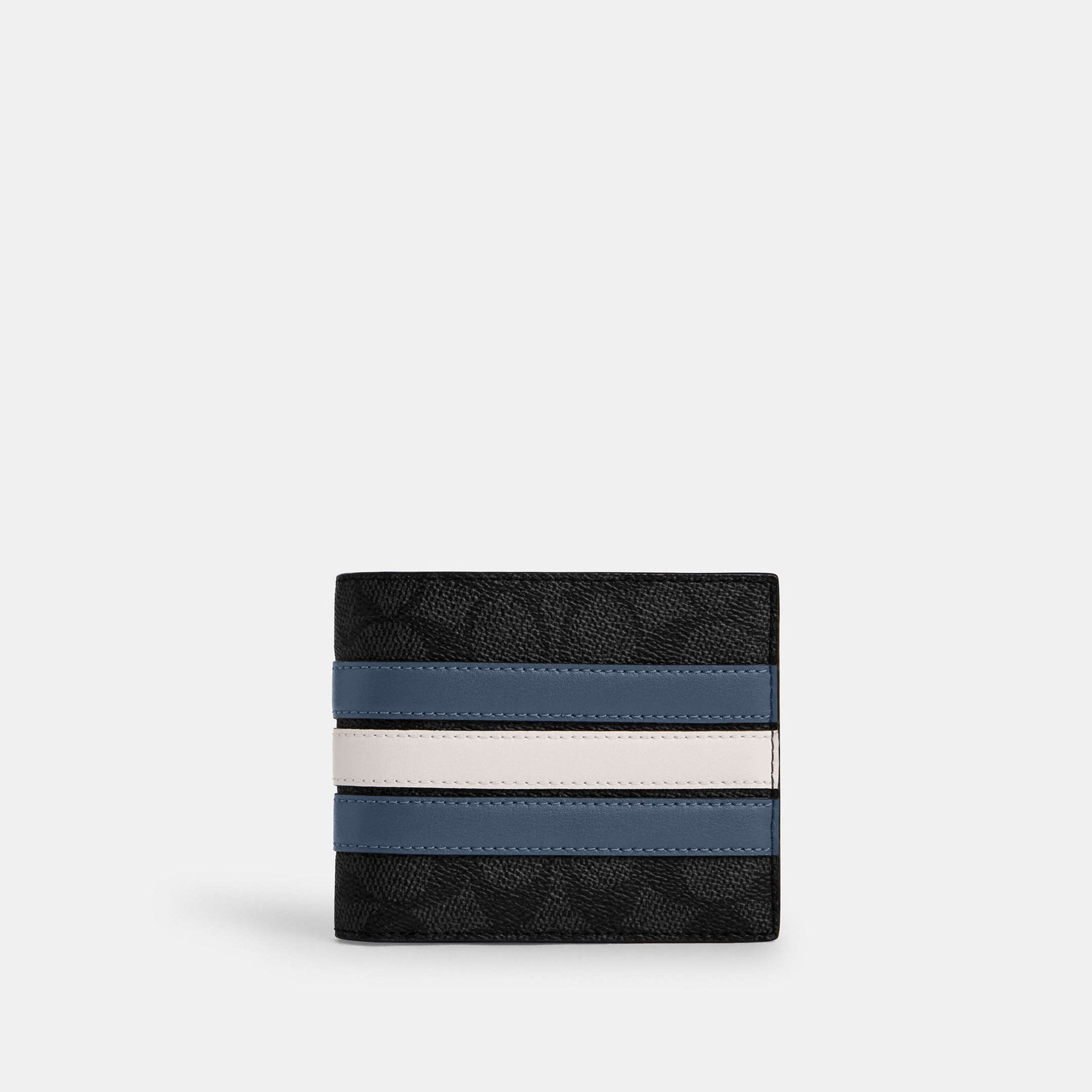Coach 3 In 1 Wallet In Signature Canvas With Varsity Stripe Midnight Navy in striped - Front View | Authentic Coach Luxury Accessories