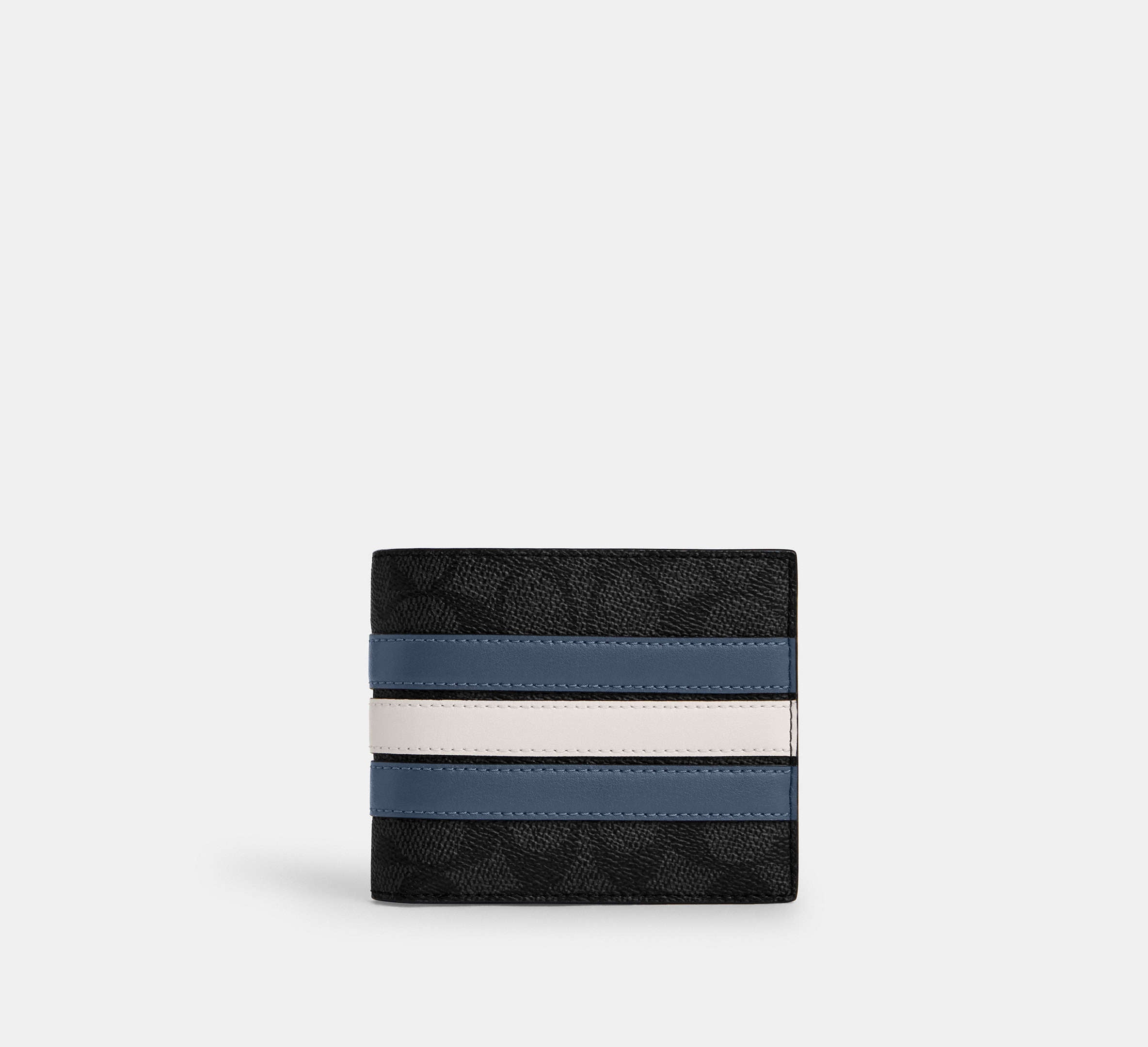 Coach 3 In 1 Wallet In Signature Canvas With Varsity Stripe Denim/Chalk - Front View | Authentic Coach Luxury Accessories