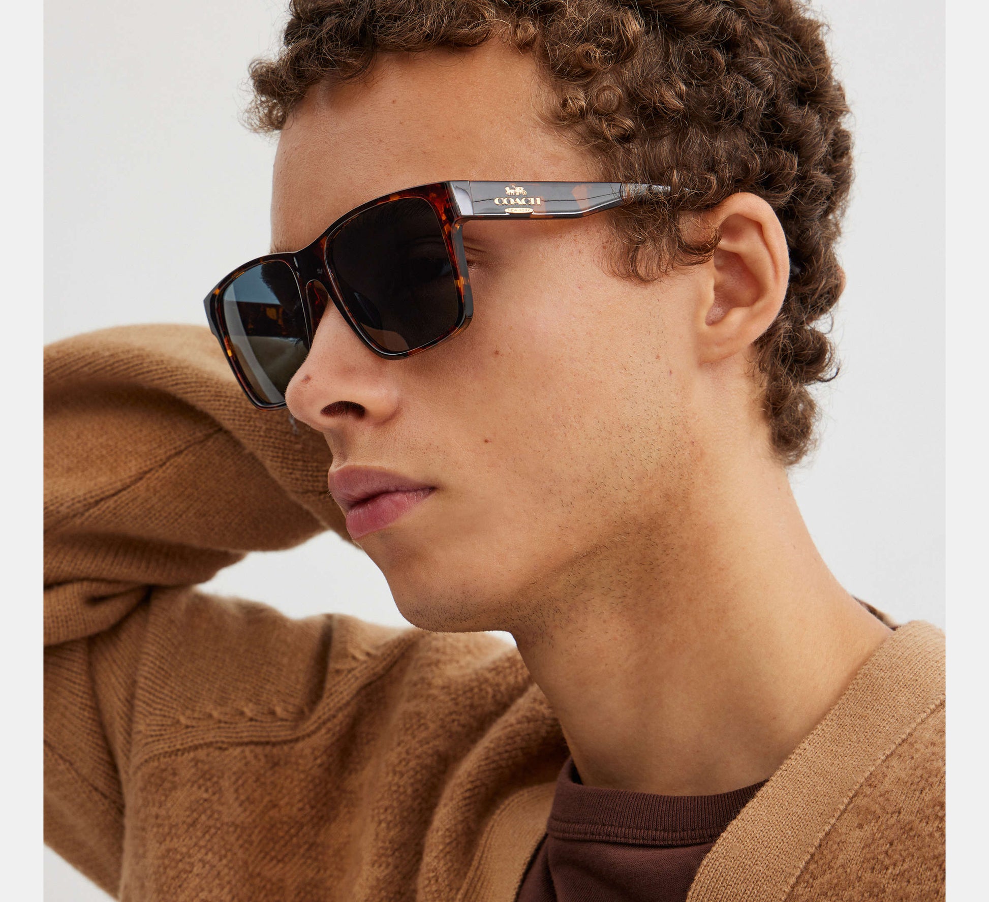 Coach Square Sunglasses Dark Tortoise in animal - Front View | Authentic Coach Luxury Accessories