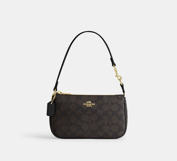 Coach Nolita 19 in Signature Canvas in Gold/Walnut/Black - Front View