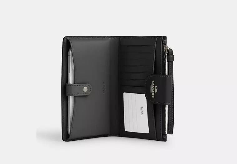 Coach Phone Wallet In Signature Canvas Black/Charcoal - Front View | Authentic Coach Luxury Accessories