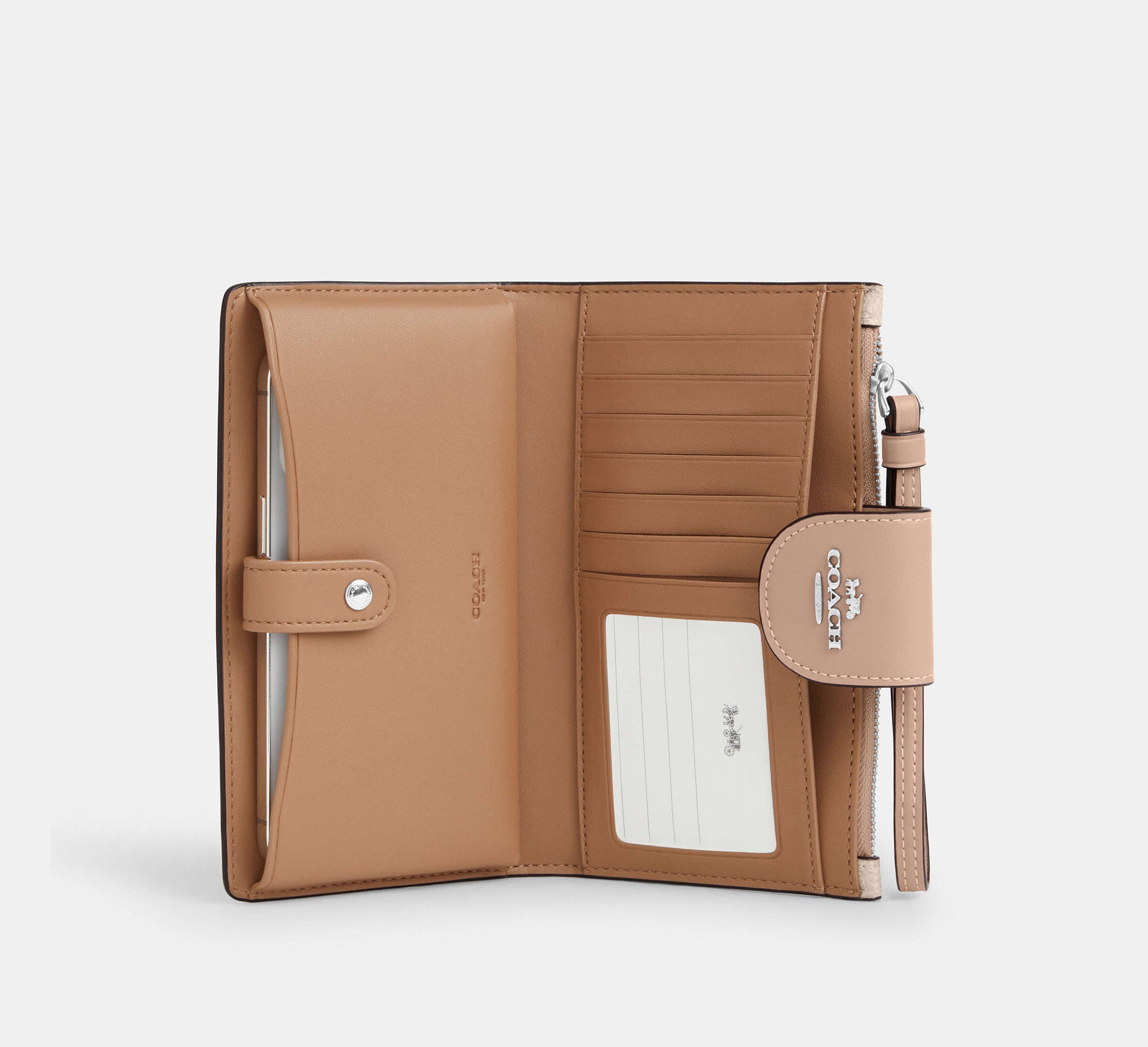 Phone Wallet In Signature Canvas Silver/Tan Black