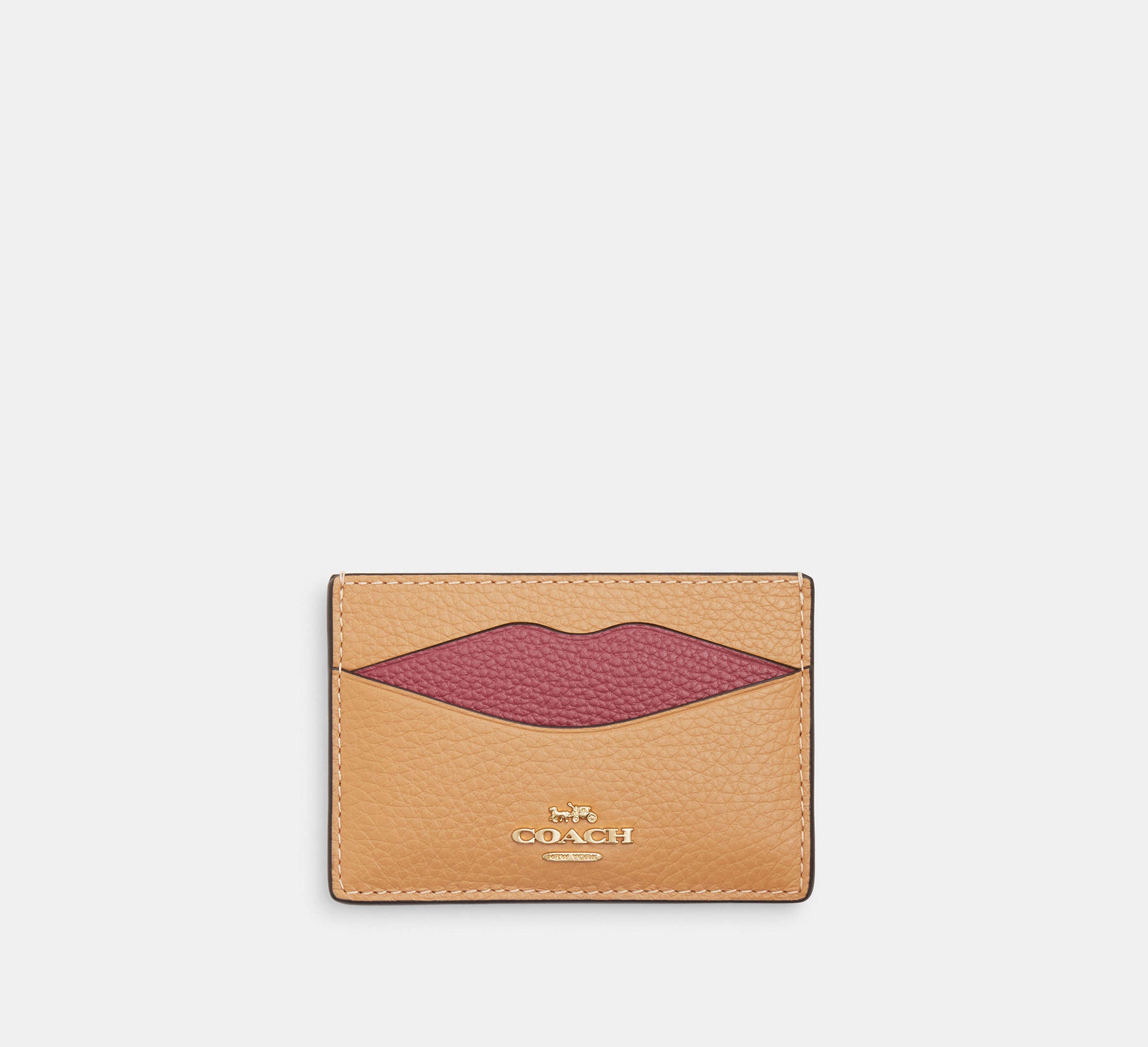 Coach Lip Card Case in beige - Front View | Authentic Coach Luxury Accessories