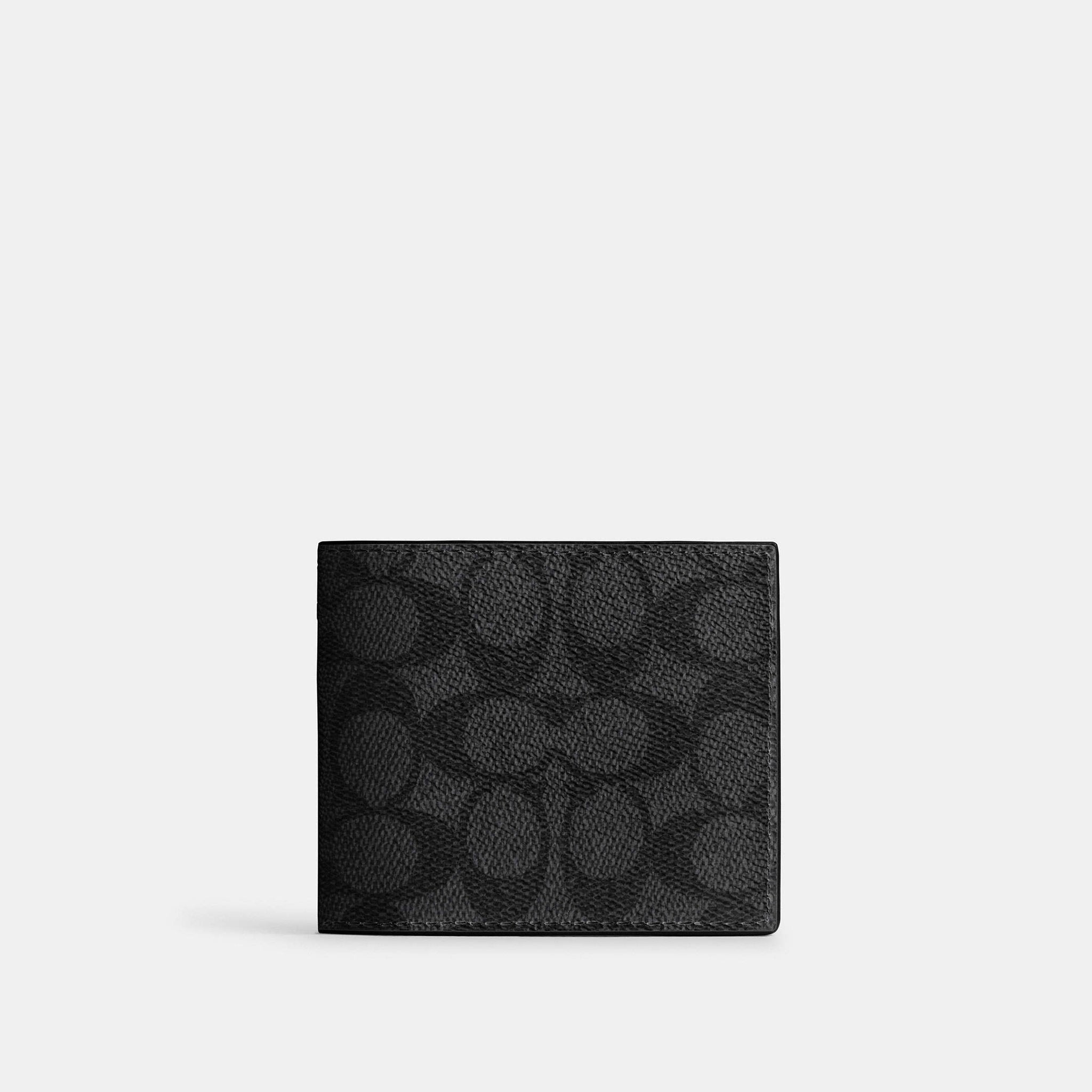 Coach Id Billfold Wallet In Signature Canvas Charcoal/Black - Front View | Authentic Coach Luxury Accessories