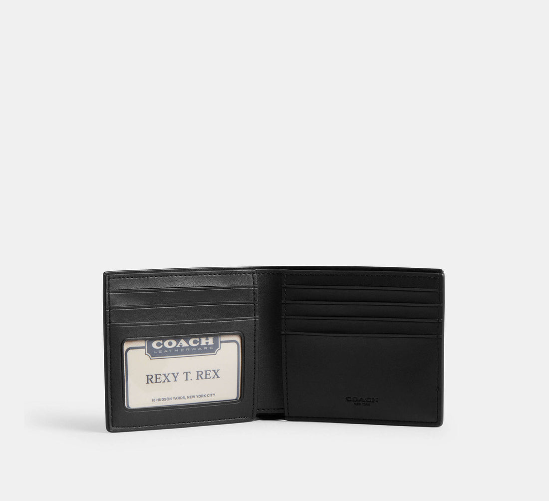 Coach Id Billfold Wallet In Signature Canvas Charcoal/Black - Front View | Authentic Coach Luxury Accessories