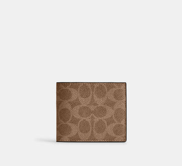 Coach ID Billfold Wallet in Signature Canvas in Gunmetal/Tan/Black - Front View