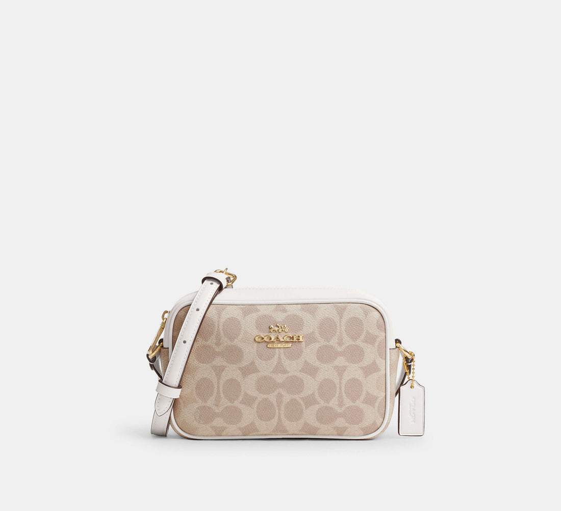 Coach Mini Jamie Camera Bag in Signature Canvas in Gold/Sand/Chalk - Front View