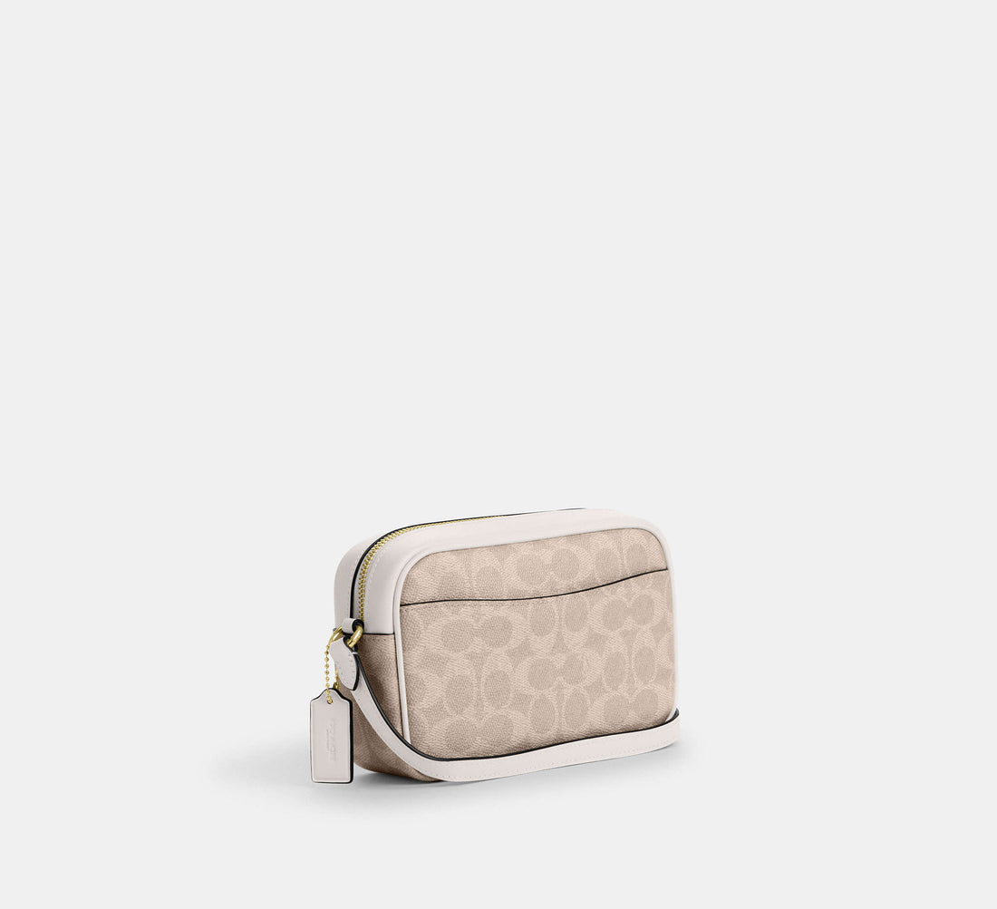 Coach Mini Jamie Camera Bag in Signature Canvas in Gold/Sand/Chalk - Front View