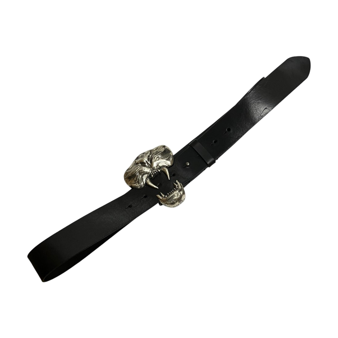 Diesel Tiger Buckle Leather Belt Black - Pre-owned