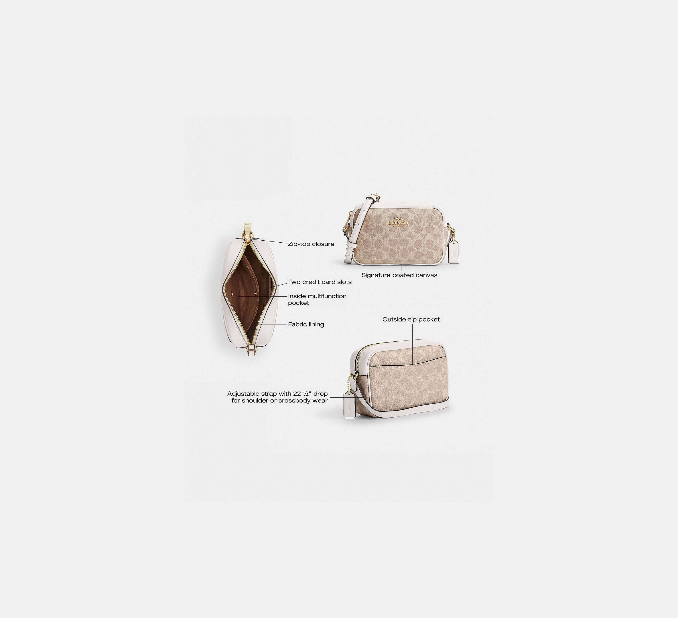 Coach Mini Jamie Camera Bag in Signature Canvas in Gold/Sand/Chalk - Worn View