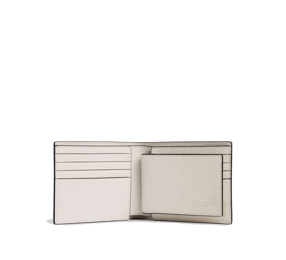 3-IN-1 WALLET PEBBLED LEATHER/GUNMETAL/CHALK