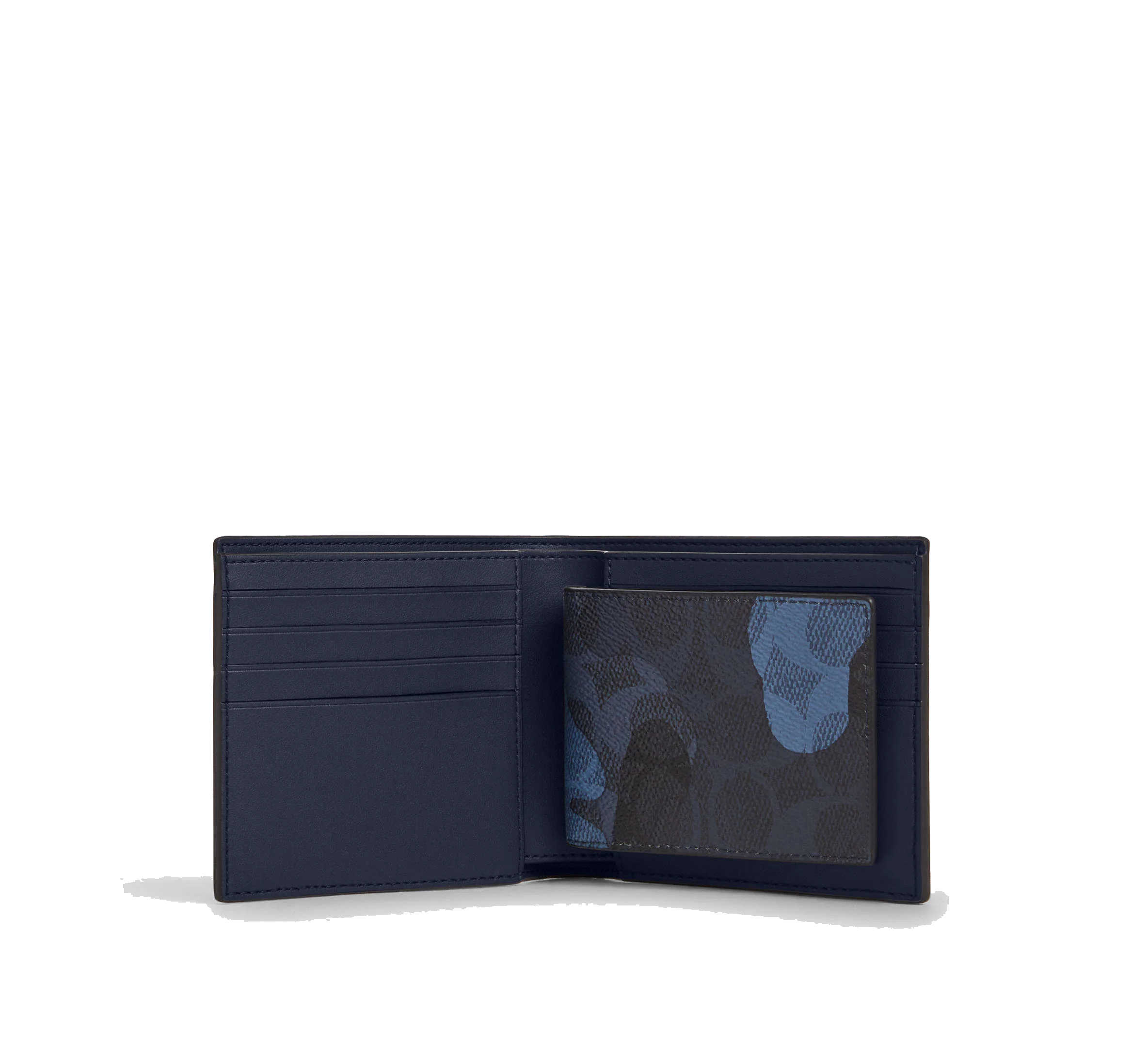 3-IN-1 WALLET IN SIGNATURE CAMO PRINT SIGNATURE CANVAS/BLUE MULTI