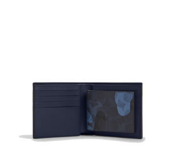 3-IN-1 WALLET IN SIGNATURE CAMO PRINT SIGNATURE CANVAS/BLUE MULTI