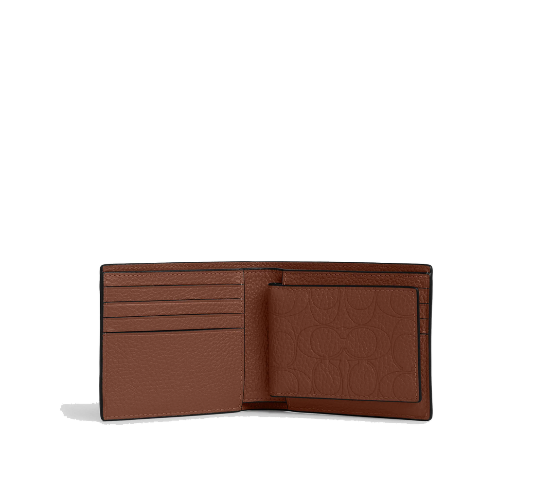 3-IN-1 WALLET IN SIGNATURE LEATHER PEBBLED LEATHER/VINTAGE BROWN