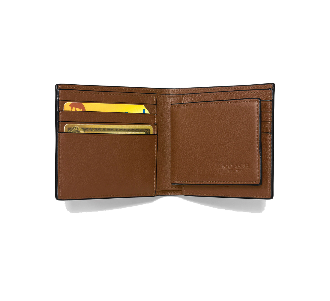 3-IN-1 WALLET PEBBLED LEATHER/DARK SADDLE