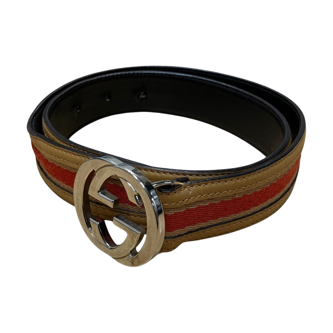Gucci GG Logo Belt Silver Brown - Pre-owned