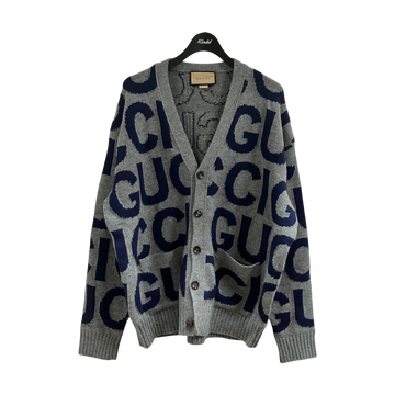 Gucci Logo Pattern Wool Cardigan Grey Blue (SS24)