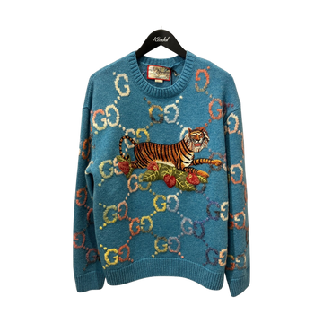Gucci Tiger GG Jacquard Wool Sweater Blue (SS22)