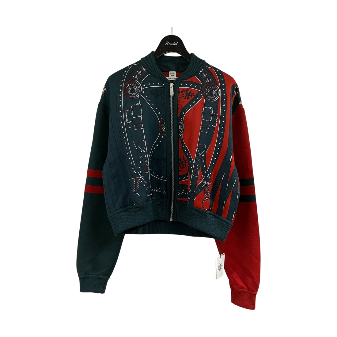 Hermes Grand Tralala Silk Twill Zip Up Blouson Khaki Red