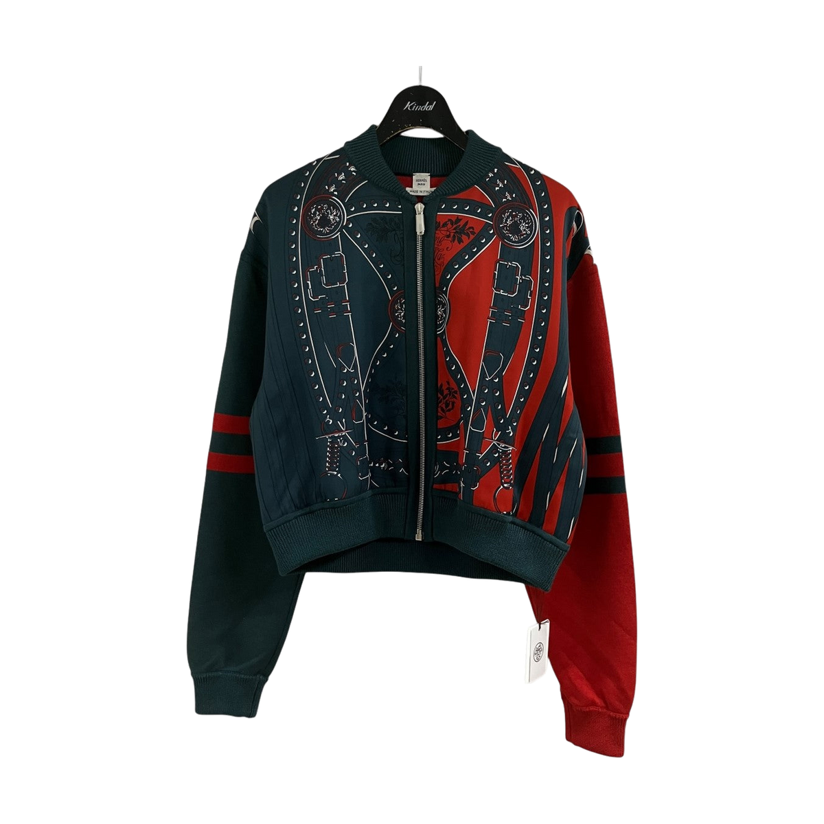 Hermes Grand Tralala Silk Twill Zip Up Blouson Khaki Red