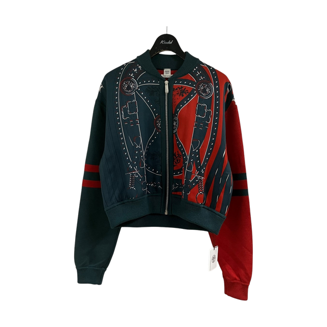 Hermes Grand Tralala Silk Twill Zip Up Blouson Khaki Red