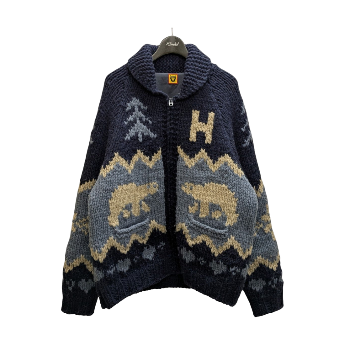 Human Made Polar Bear Cowichan Knit Cardigan Navy