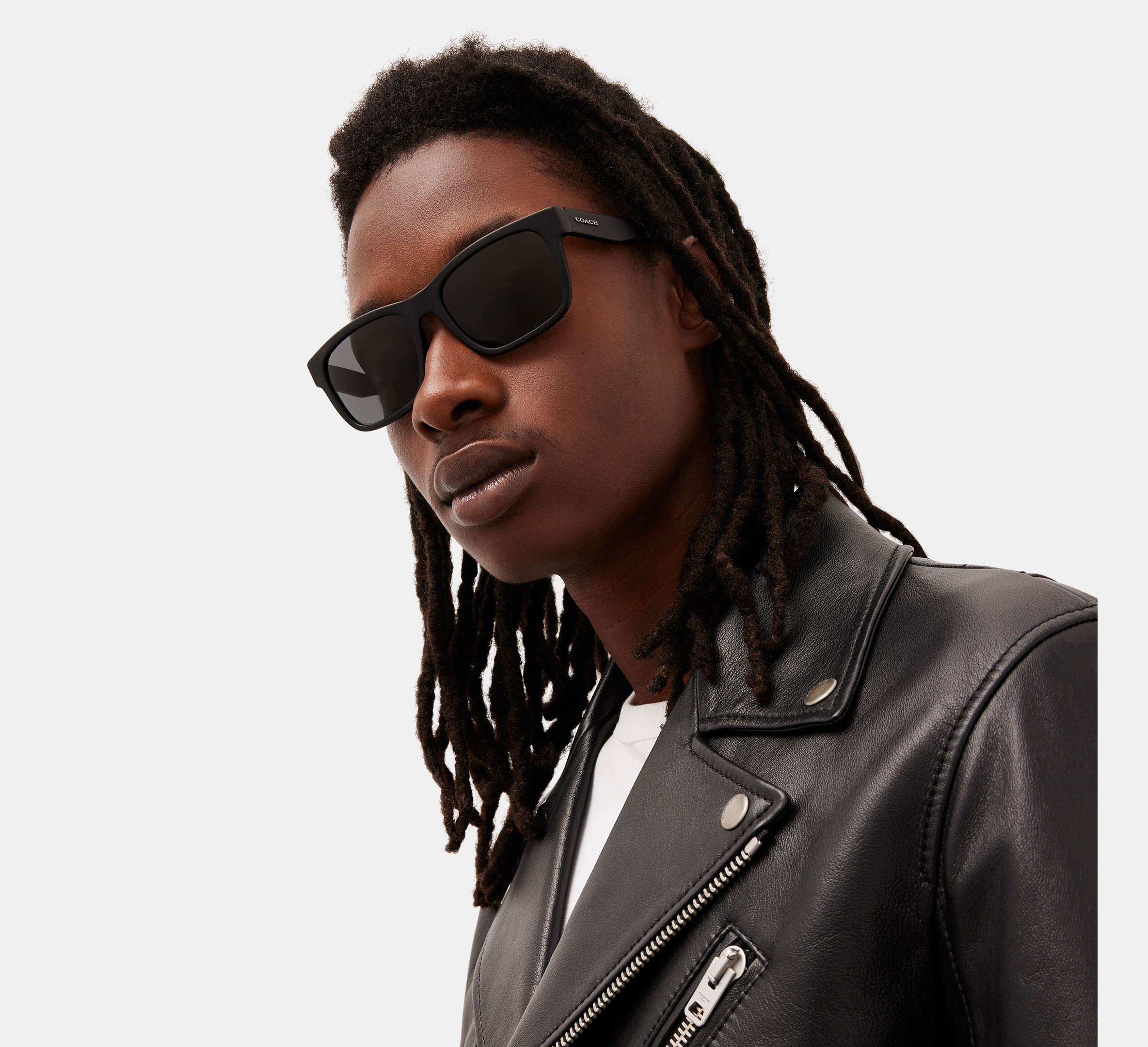 Coach Square Frame Sunglasses in Matte Black - Side Angle View