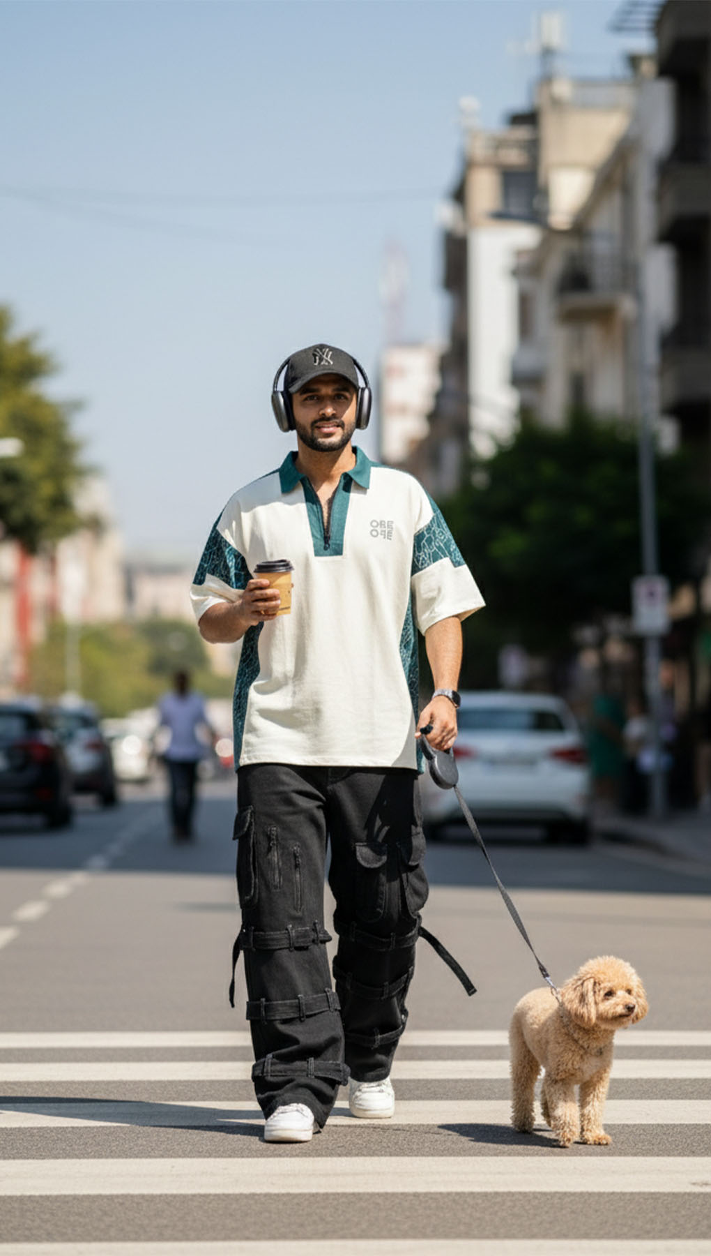 Cream & Green Oversized Polo