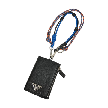 Prada Fragment Case With String Card Case Black - Pre-owned
