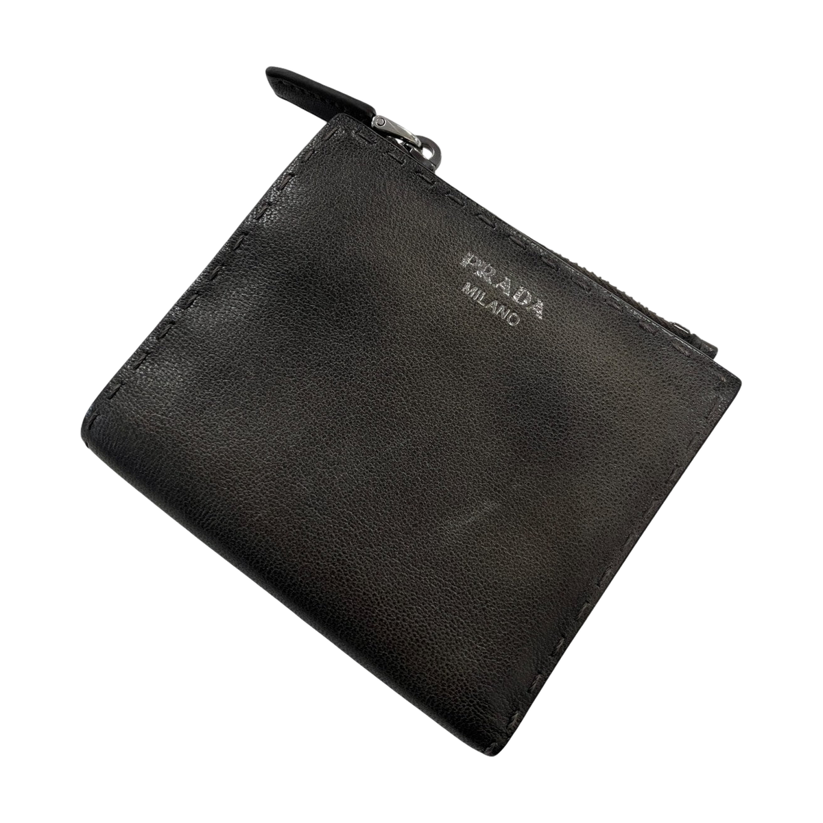 Prada Leather Small Leather Compact Wallet Graphite - Pre-owned