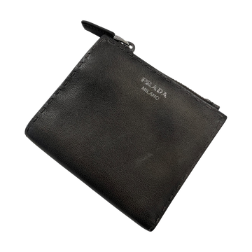 Prada Leather Small Leather Compact Wallet Graphite - Pre-owned