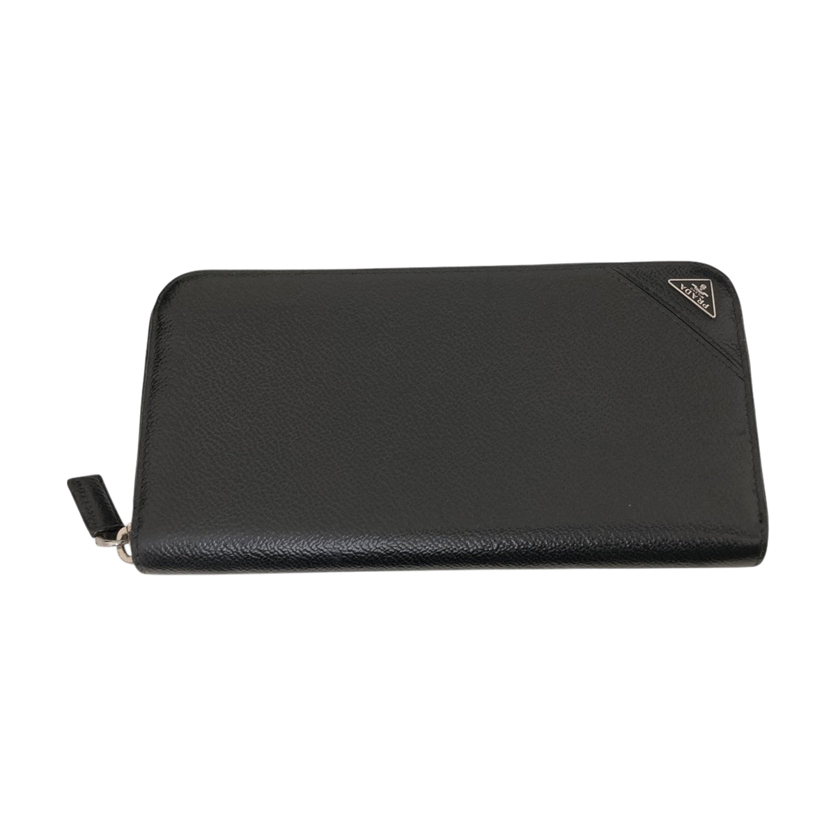 Prada Saffiano Triangle Zip Around Long Wallet Black - Pre-owned