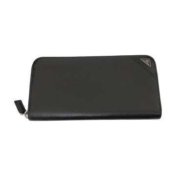 Prada Saffiano Triangle Zip Around Long Wallet Black - Pre-owned