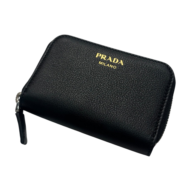 Prada Soft Grain Compact Wallet Black - Pre-owned