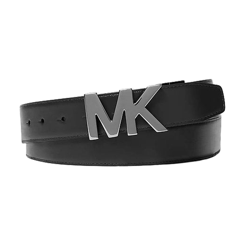 Michael Kors Reversible Signature Logo And Leather Belt Black in Black – Logo Side – Flat Lay